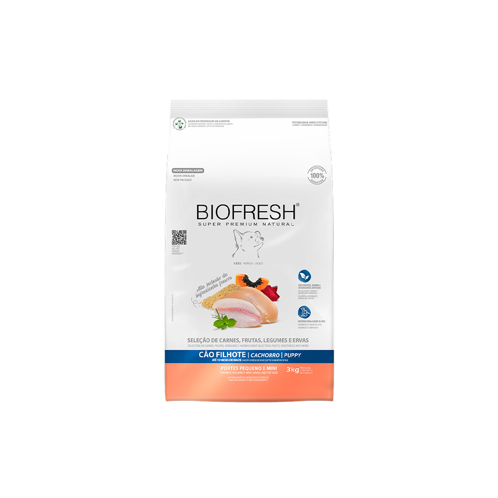 RAÇÃO BIOFRESH SUPER PREMIUM CÃES FILHOTES RAÇAS PEQUENAS E MINIS 3KG