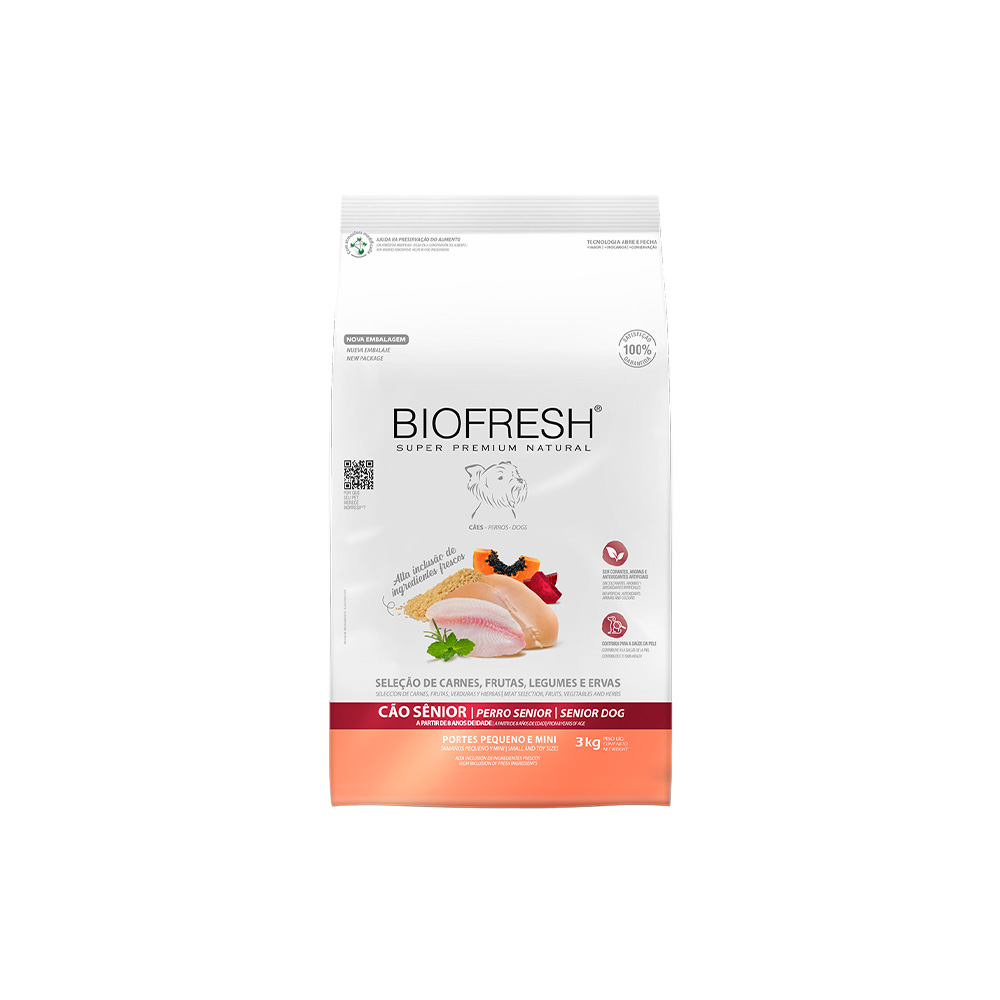 RAÇÃO BIOFRESH SUPER PREMIUM CÃES ADULTOS SÊNIOR RAÇAS PEQUENAS E MINIS 3KG