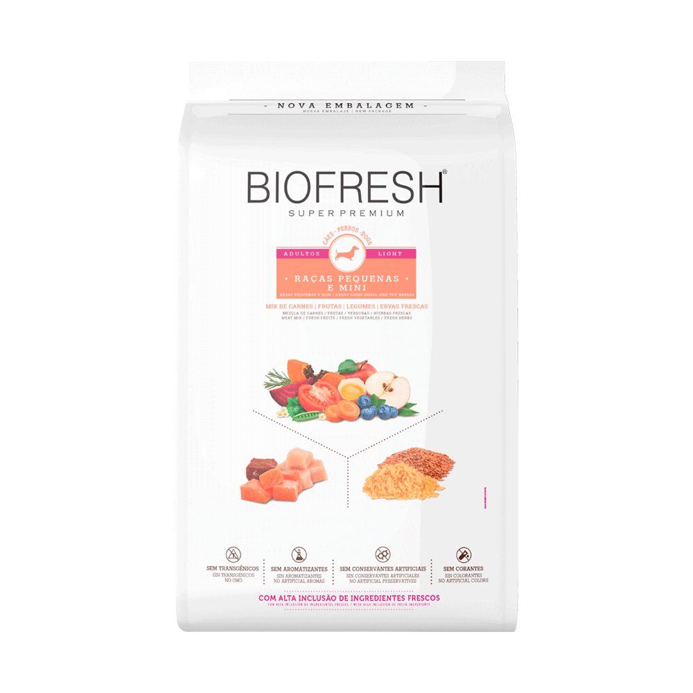 RAÇÃO BIOFRESH SUPER PREMIUM LIGHT CÃES ADULTOS RAÇAS PEQUENAS E MINIS 3KG