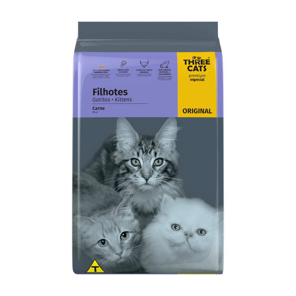 RAÇÃO THREE CATS ORIGINAL CARNE GATOS FILHOTES 1KG