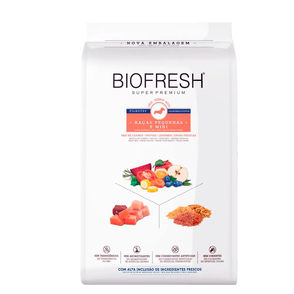 RAÇÃO BIOFRESH SUPER PREMIUM CÃES FILHOTES RAÇAS PEQUENAS E MINIS 10,1KG