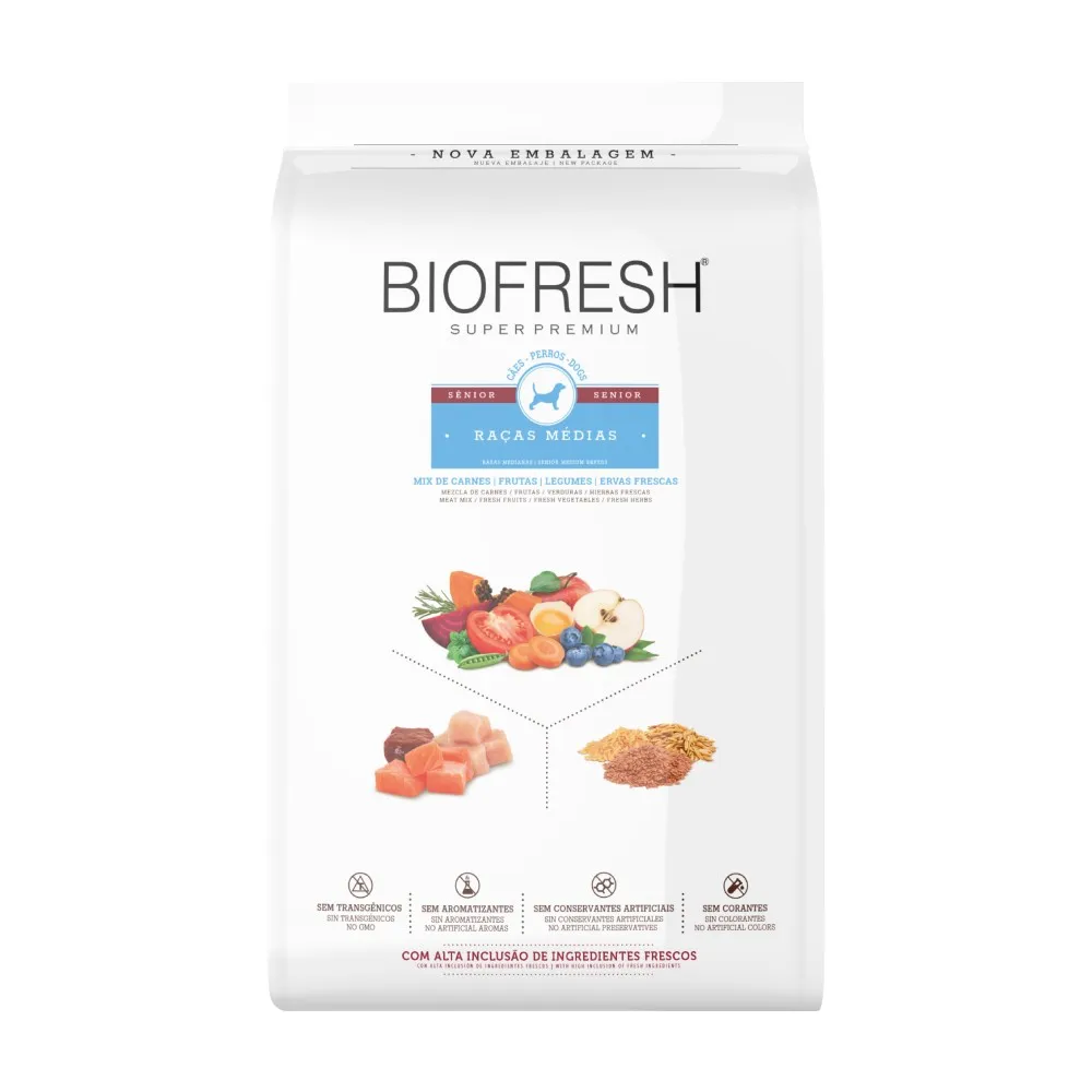 RAÇÃO BIOFRESH SUPER PREMIUM CÃES ADULTOS SÊNIOR RAÇAS MÉDIAS 10,1KG