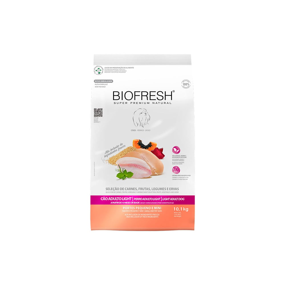 RAÇÃO BIOFRESH SUPER PREMIUM LIGHT CÃES ADULTOS RAÇAS PEQUENAS E MINIS 10,1KG