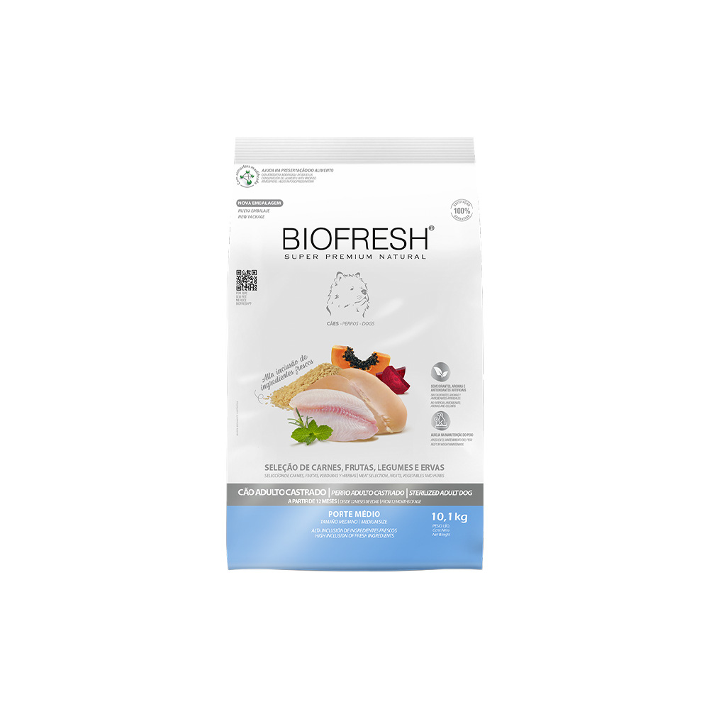 RAÇÃO BIOFRESH SUPER PREMIUM CÃES CASTRADOS RAÇAS MÉDIAS 10,1KG