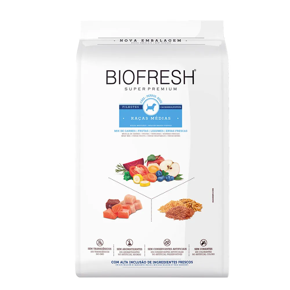 RAÇÃO BIOFRESH SUPER PREMIUM CÃES FILHOTES RAÇAS MÉDIAS 15KG
