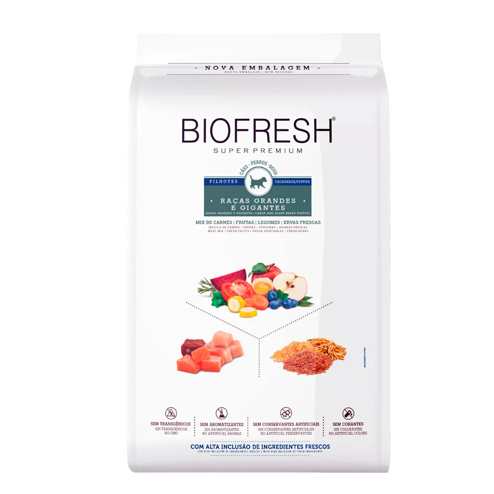 RAÇÃO BIOFRESH SUPER PREMIUM CÃES FILHOTES RAÇAS GRANDES E GIGANTES 15KG