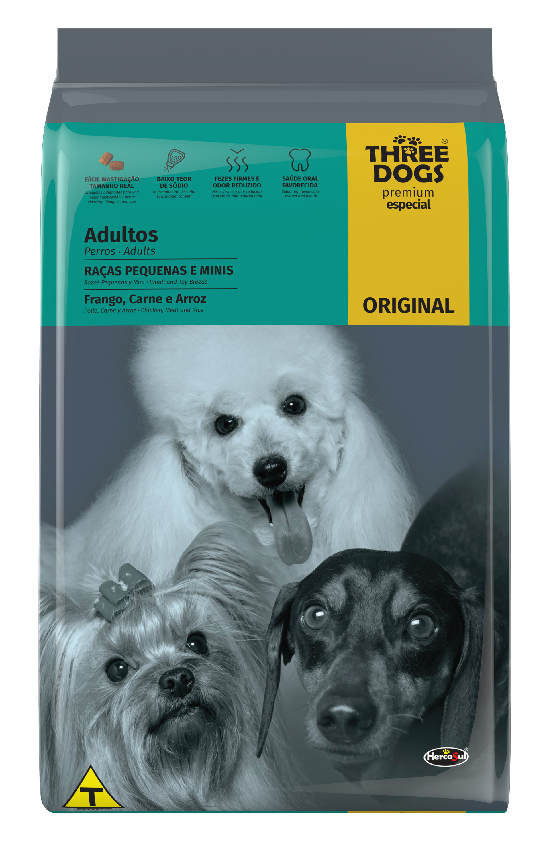 RAÇÃO THREE DOGS ORIGINAL FRANGO, CARNE E ARROZ CÃES ADULTOS RAÇAS PEQUENAS E MINI 15KG