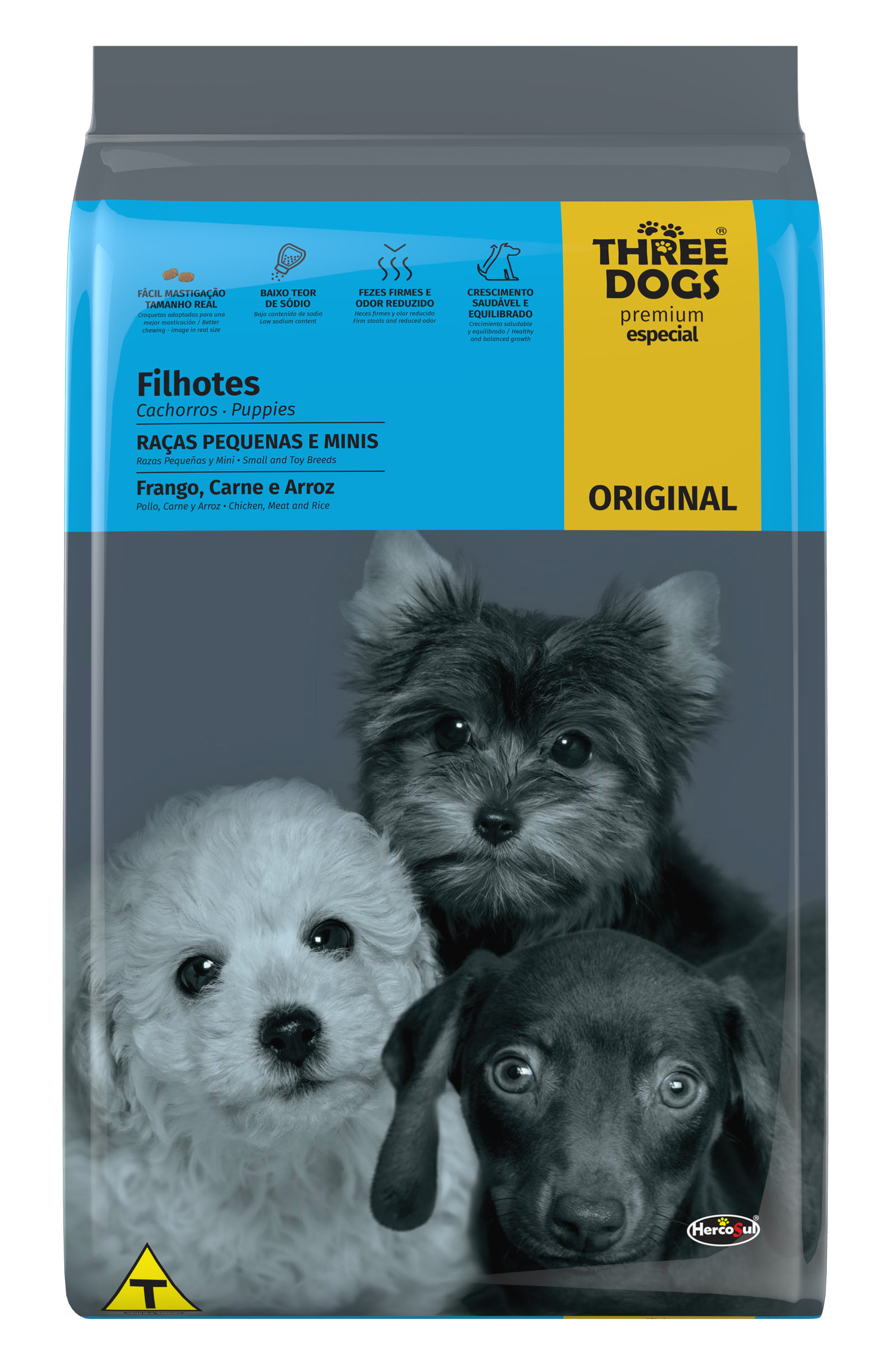 RAÇÃO THREE DOGS ORIGINAL FRANGO, CARNE E ARROZ CÃES FILHOTES RAÇAS PEQUENAS E MINIS 10,1KG