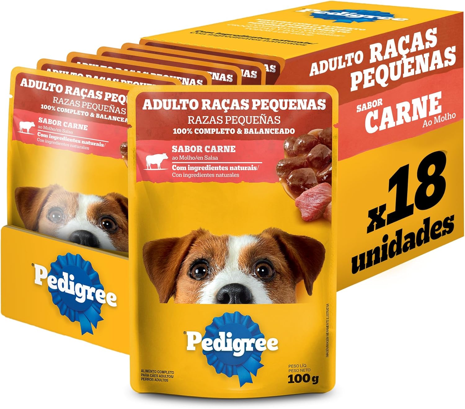 RAÇÃO ÚMIDA PEDIGREE SACHÊ CARNE AO MOLHO PARA CÃES ADULTOS DE RAÇAS PEQUENAS 100G LEVE 18 PAGUE 15