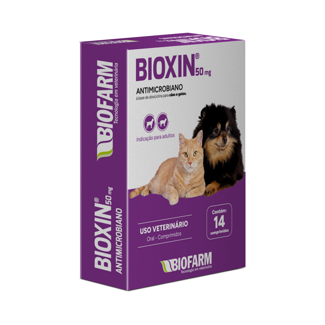 ANTIMICROBIANO DOXICICLINA PARA CÃES E GATOS BIOXIN 50MG 14 COMPRIMIDOS - BIOFARM