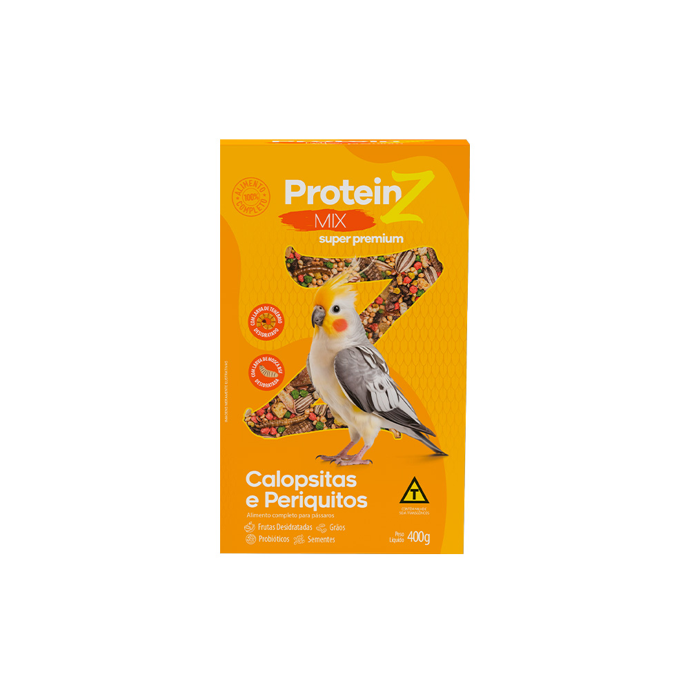 RAÇÃO PROTEIN Z MIX SUPER PREMIUM PARA CALOPSITAS E PERIQUITOS 400G