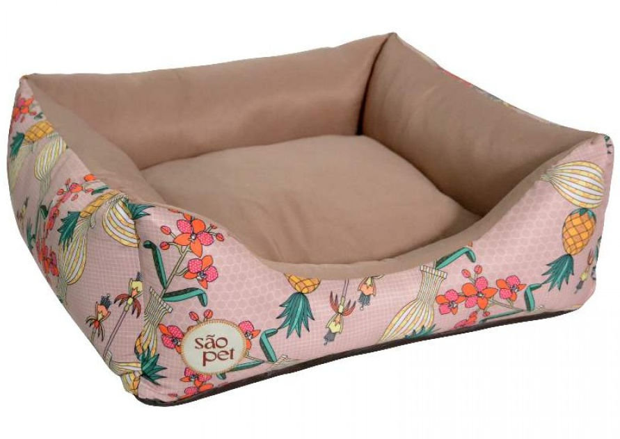 CAMA ÁGATA TROPICAL BEGE COM ZÍPER TAMANHO P - SÃO PET