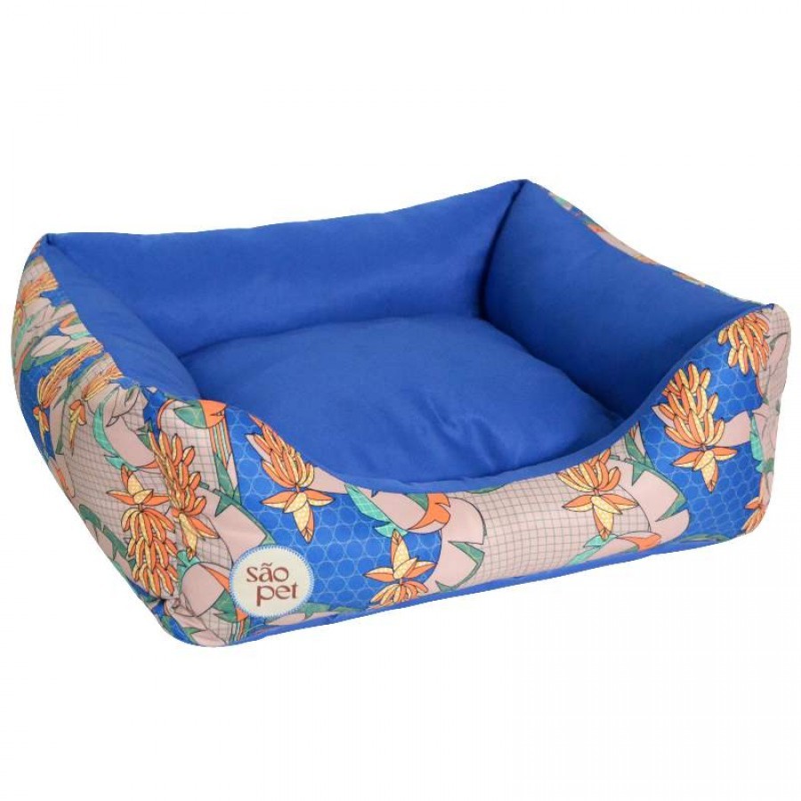 CAMA ÁGATA TROPICAL AZUL COM ZÍPER TAMANHO G - SÃO PET