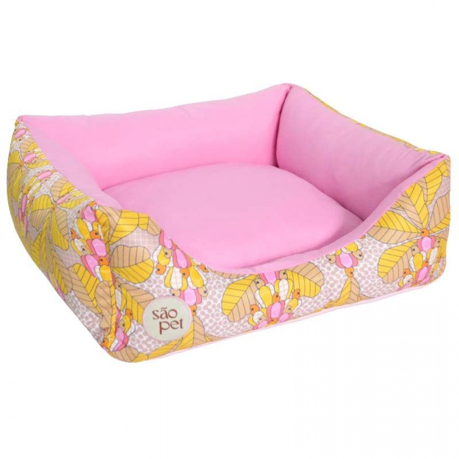 CAMA ÁGATA TROPICAL ROSA COM ZÍPER TAMANHO G - SÃO PET