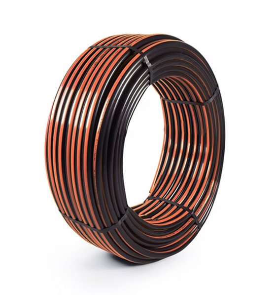 MANGUEIRA PARA IRRIGAÇÃO PRETA COM TARJA LARANJA 1.1/2”X3.5MM 50M - MANGUEPLAST
