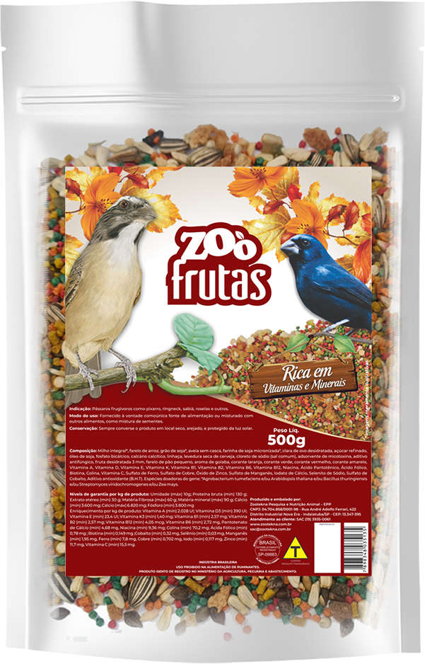 RAÇÃO PARA PÁSSAROS ZOO-FRUTAS 500G - ZOOTEKNA