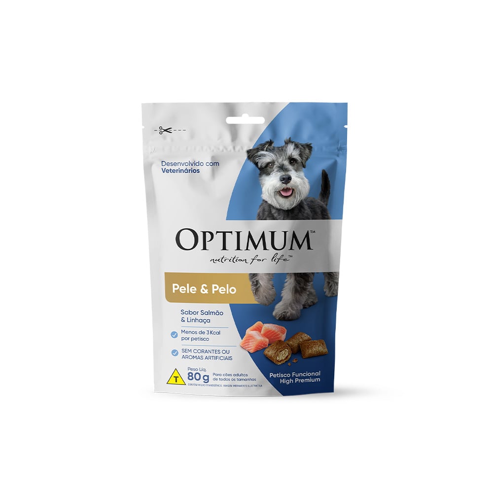 PETISCO OPTIMUM CÃES ADULTOS PELE E PELO SALMÃO E LINHAÇA 80G
