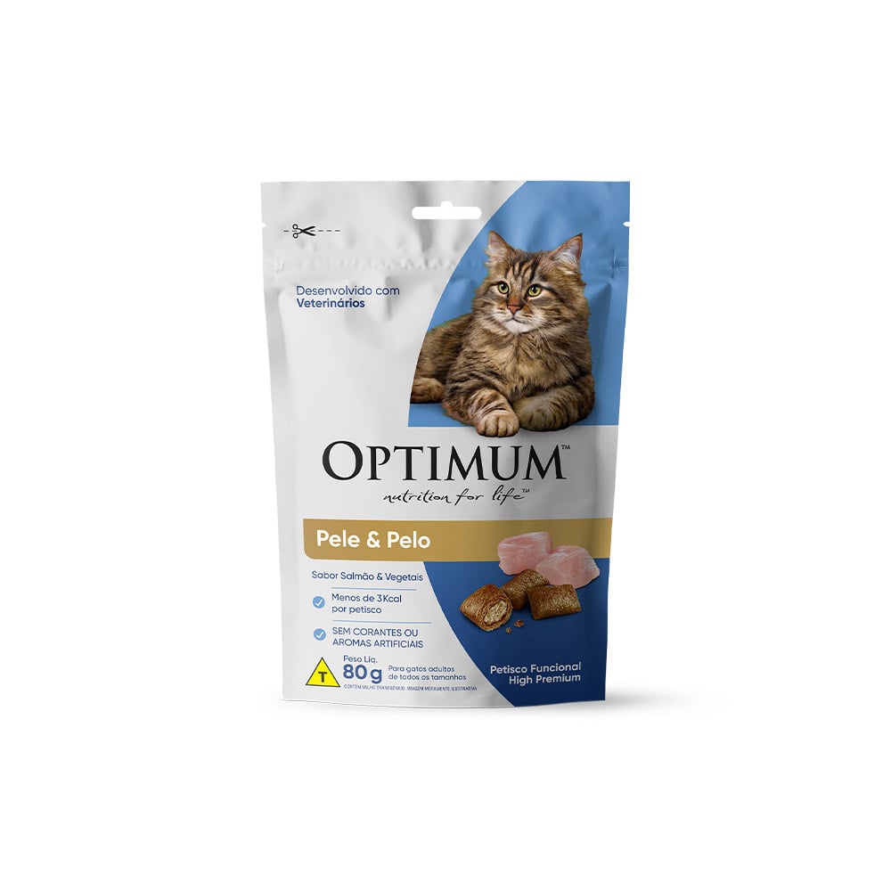 PETISCO OPTIMUM GATOS ADULTOS PELE E PELO SALMÃO E VEGETAIS 80G
