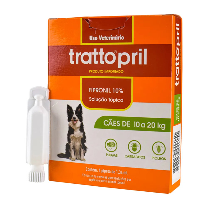 TRATTO PRIL ANTIPULGAS E CARRAPATOS FIPRONIL 10% PARA CÃES 10 À 20KG PIPETA DE 1,34ML