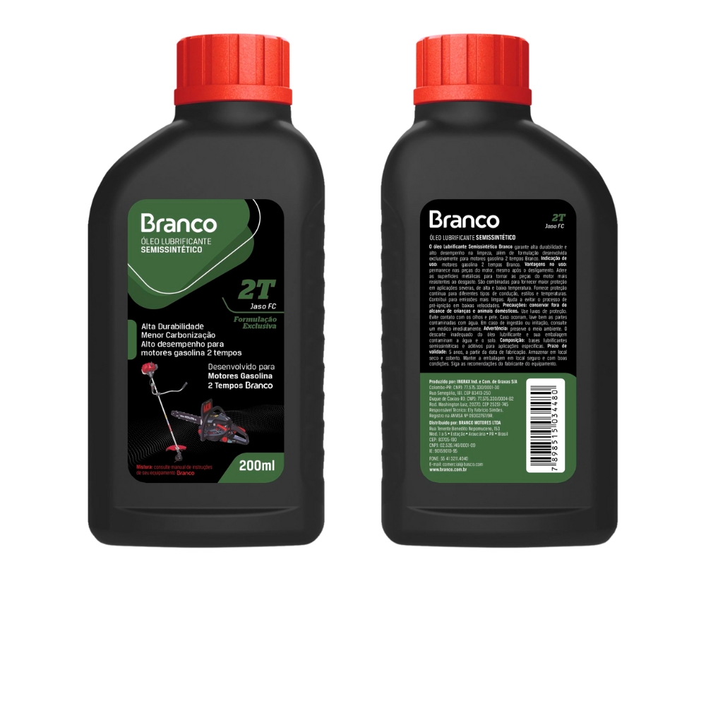 ÓLEO LUBRIFICANTE SEMISSINTÉTICO 2 TEMPOS 200ML - BRANCO