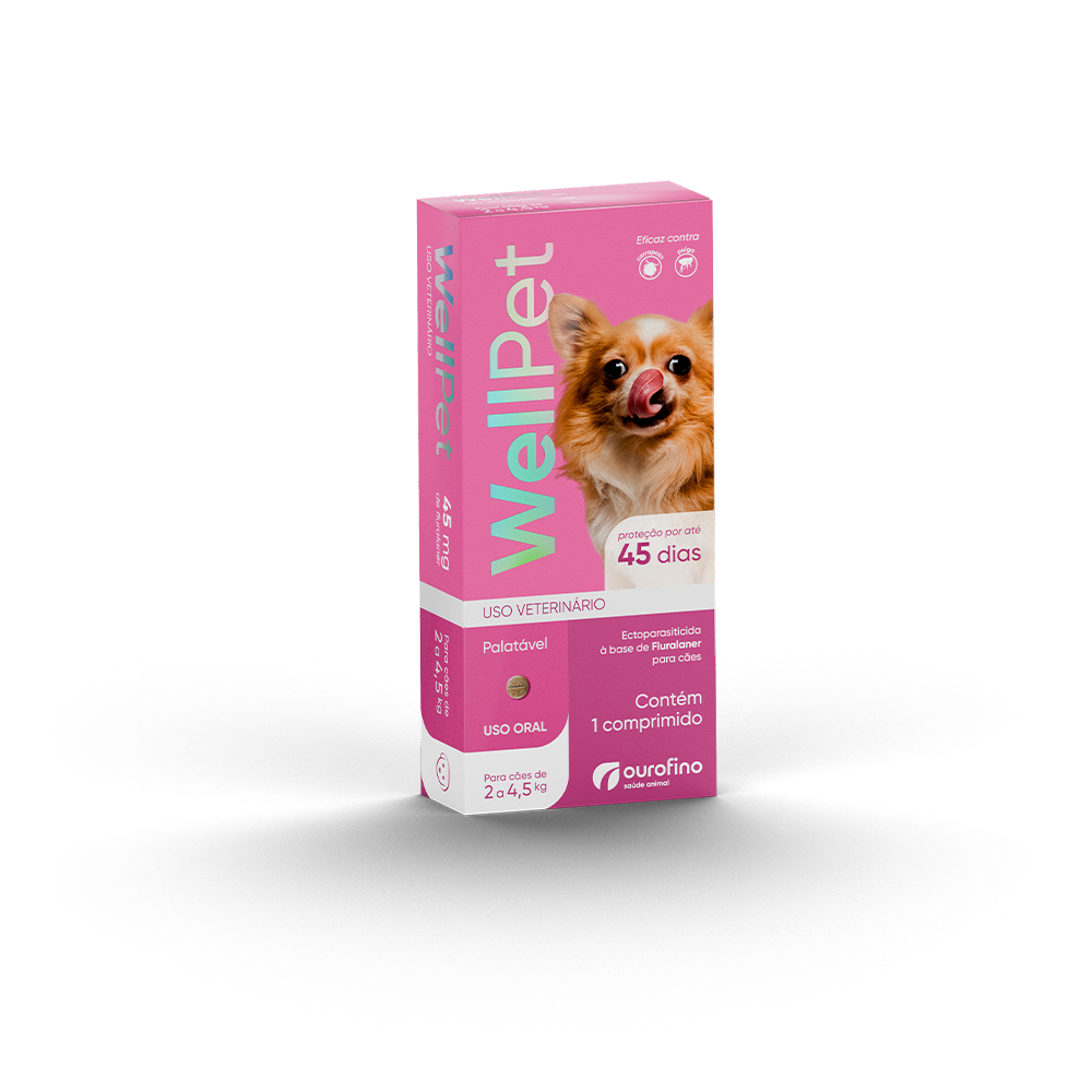 ANTIPULGAS E CARRAPATOS WELLPET 100MG PARA CÃES 2KG À 4,5KG 1 COMPRIMIDO - OUROFINO