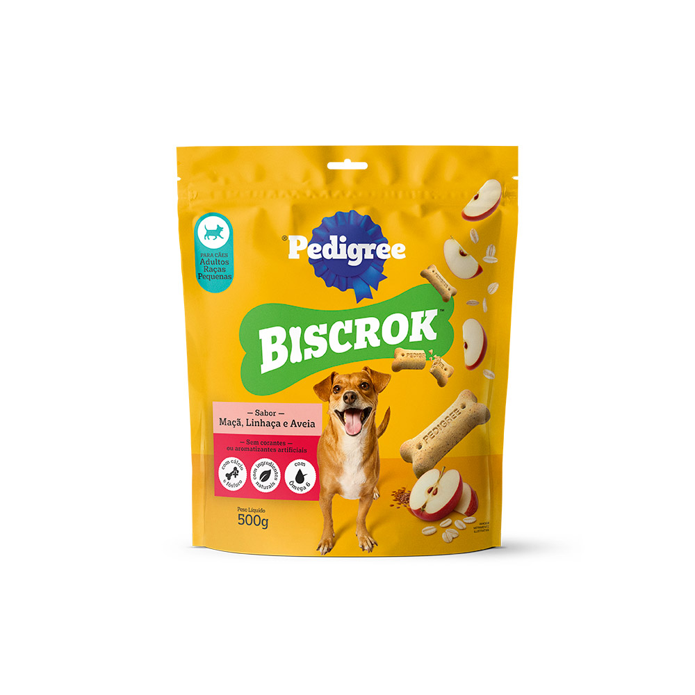 BISCOITO PEDIGREE BISCROK MAÇÃ LINHAÇA AVEIA 500G