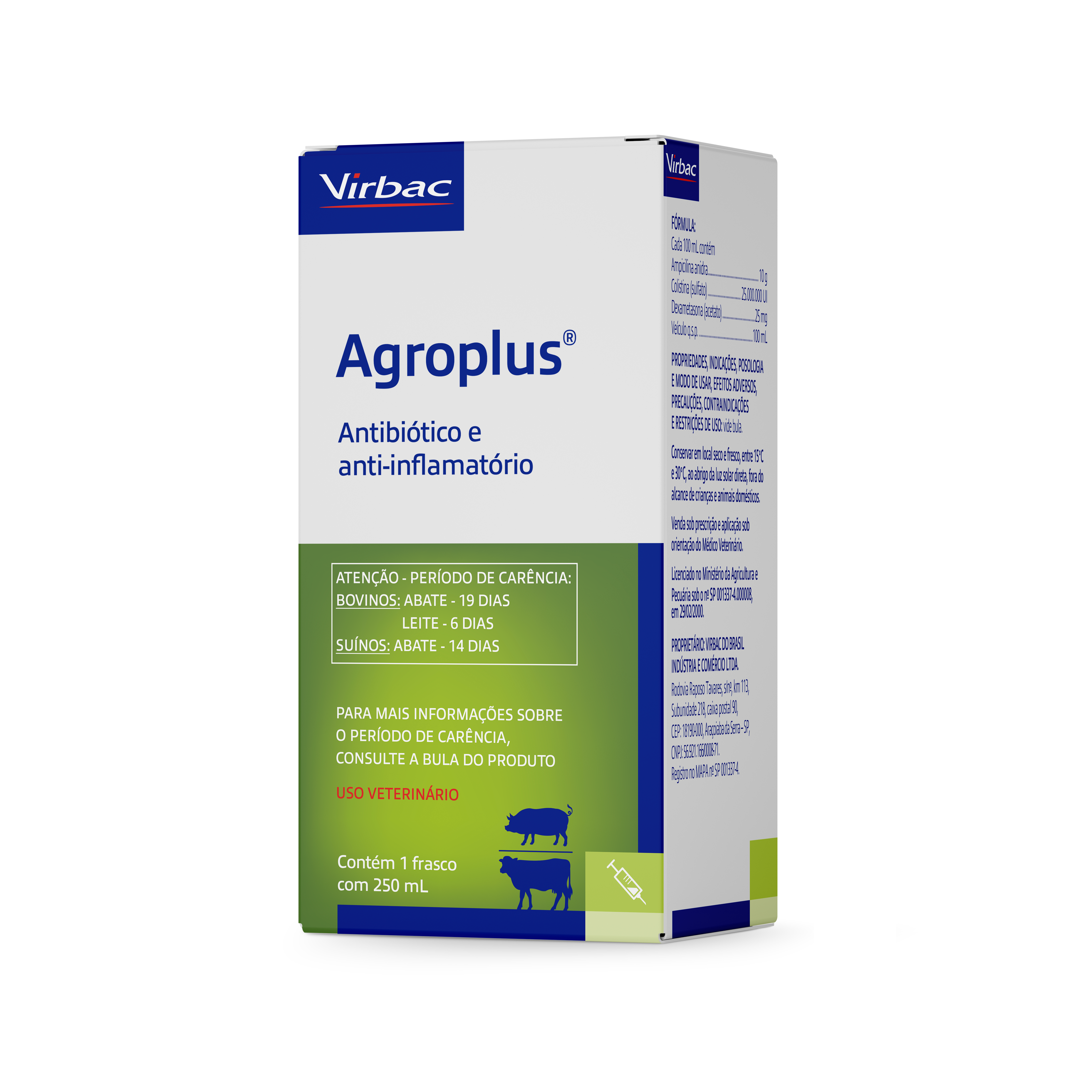 ANTIBIÓTICO E ANTI-INFLAMATÓRIO INJETÁVEL AGROPLUS 20ML - VIRBAC
