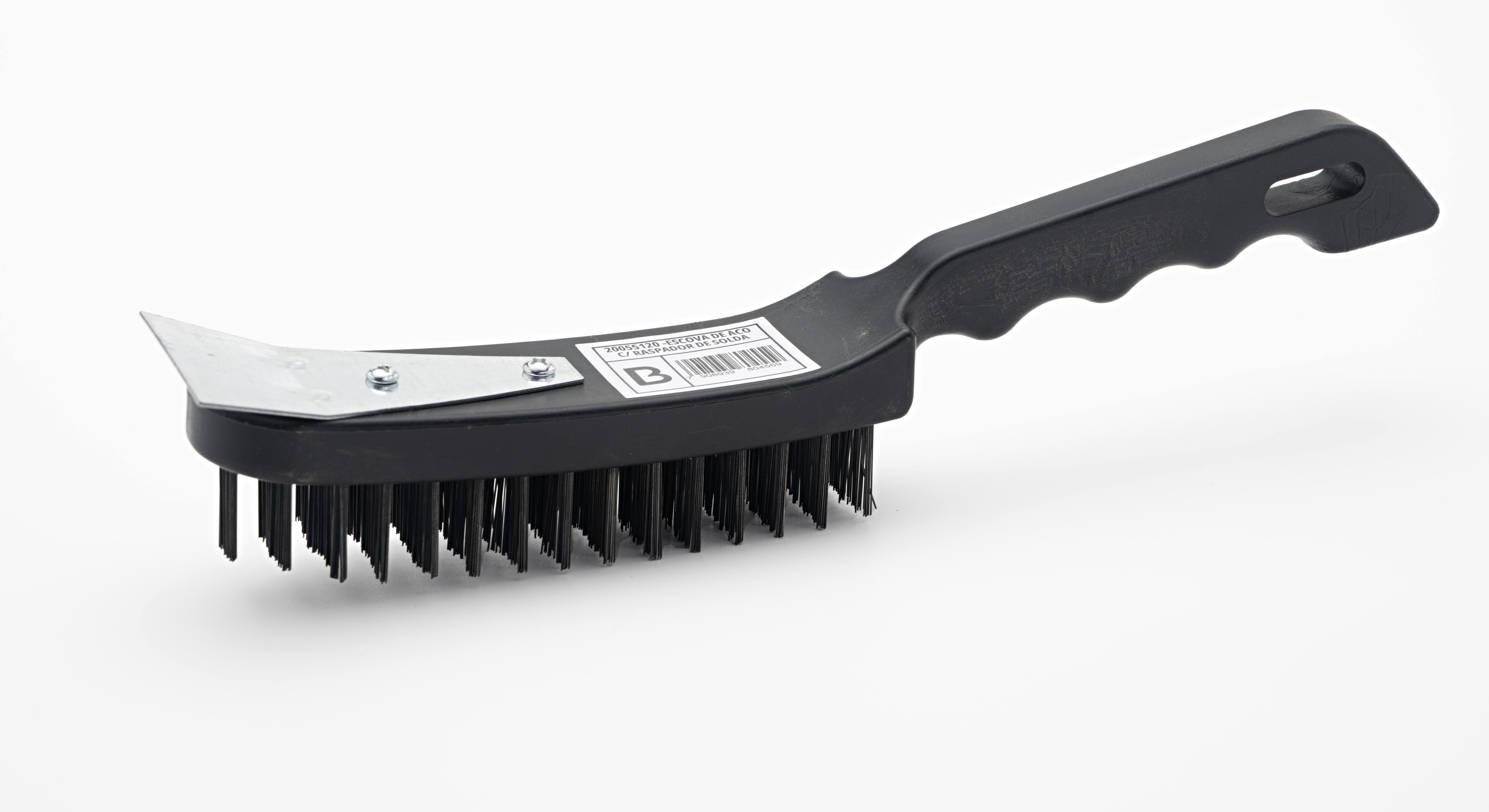 ESCOVA DE AÇO COM RASPADOR DE SOLDA - BRANCO