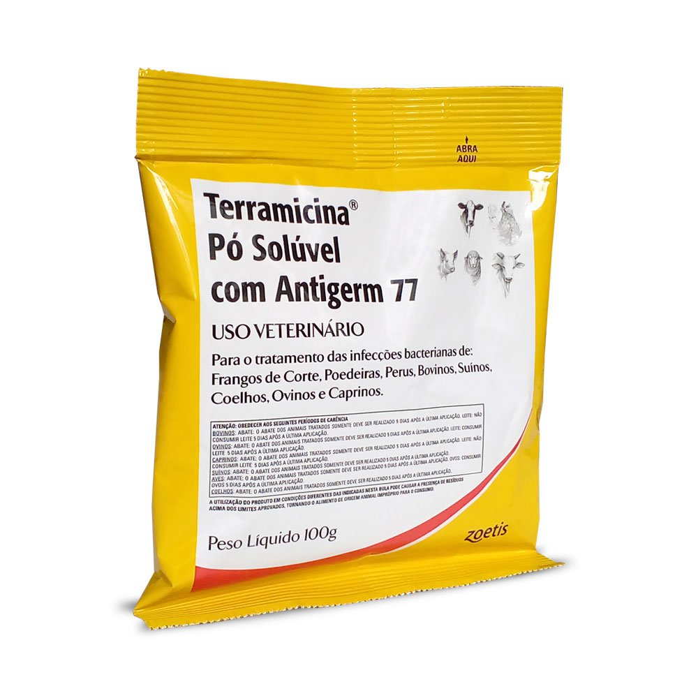 ANTIBIÓTICO TERRAMICINA PÓ SOLÚVEL COM ANTIGERM 77 100G - ZOETIS
