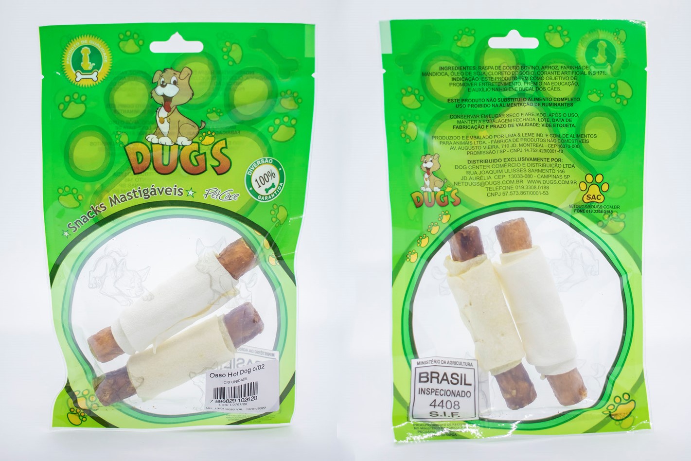 OSSO HOT DOG PARA CÃES 2 UNIDADES - DUG S