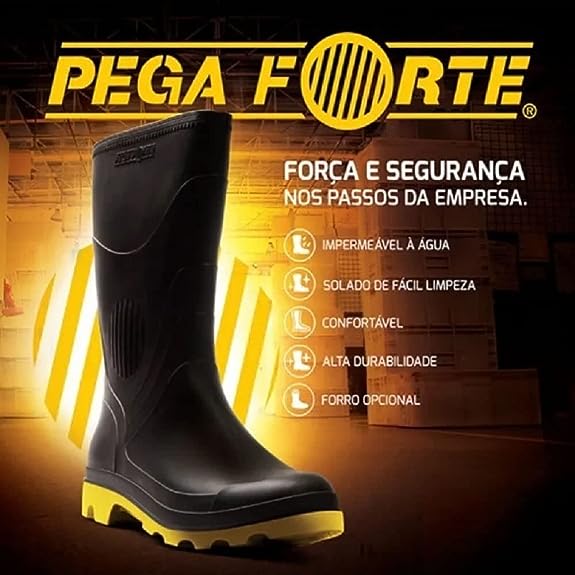 BOTA PEGA FORTE CANO MÉDIO PRETO SOLADO AMARELO N°41 GRENDENE