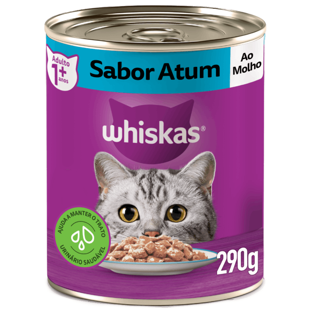 RAÇÃO ÚMIDA WHISKAS LATA ATUM AO MOLHO PARA GATOS ADULTOS 290G