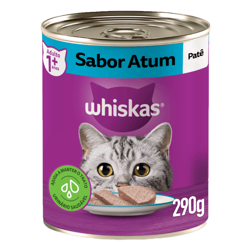 RAÇÃO ÚMIDA WHISKAS LATA PATÊ DE ATUM PARA GATOS ADULTOS 290G