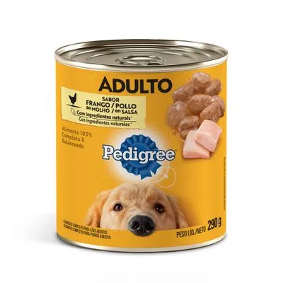 RAÇÃO ÚMIDA PEDIGREE LATA FRANGO AO MOLHO PARA CÃES ADULTOS 290G