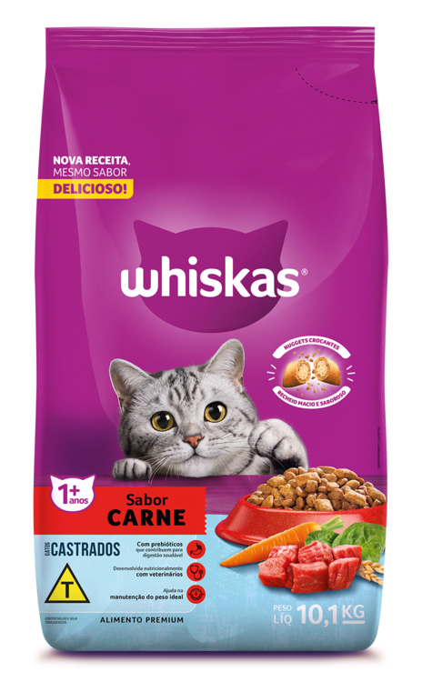 RAÇÃO WHISKAS CARNE GATOS ADULTOS CASTRADOS 10,1KG