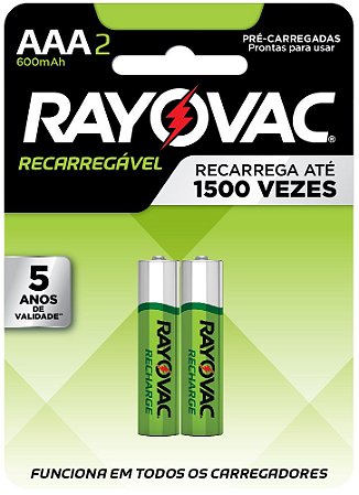 PILHA RECARREGÁVEL AAA COM 2 UNIDADES 600MAH - RAYOVAC