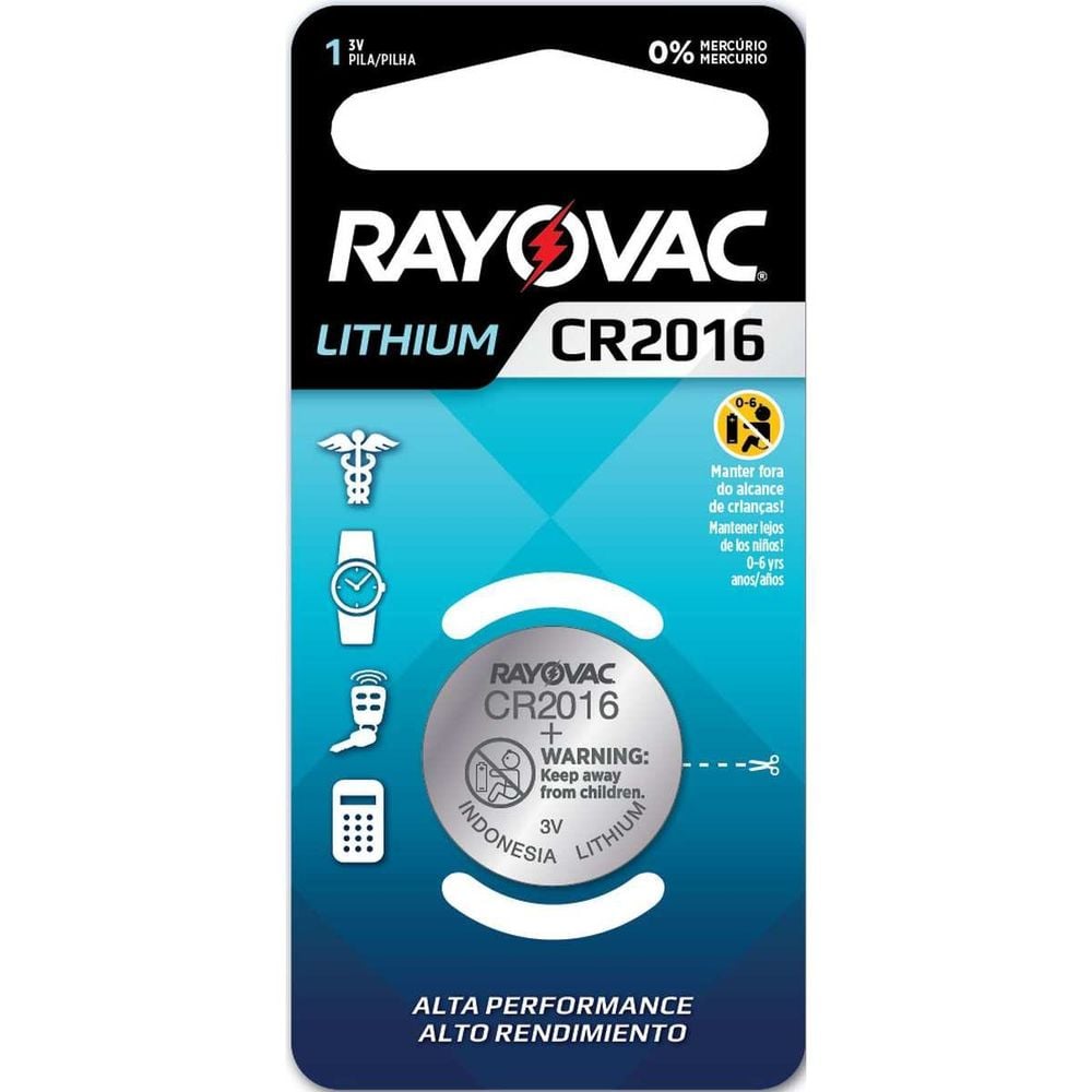 PILHA BOTÃO LITHIUM CR2016 - RAYOVAC