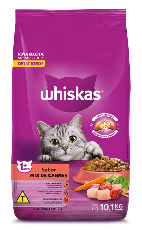 RAÇÃO WHISKAS MIX DE CARNES GATOS ADULTOS 10,1KG