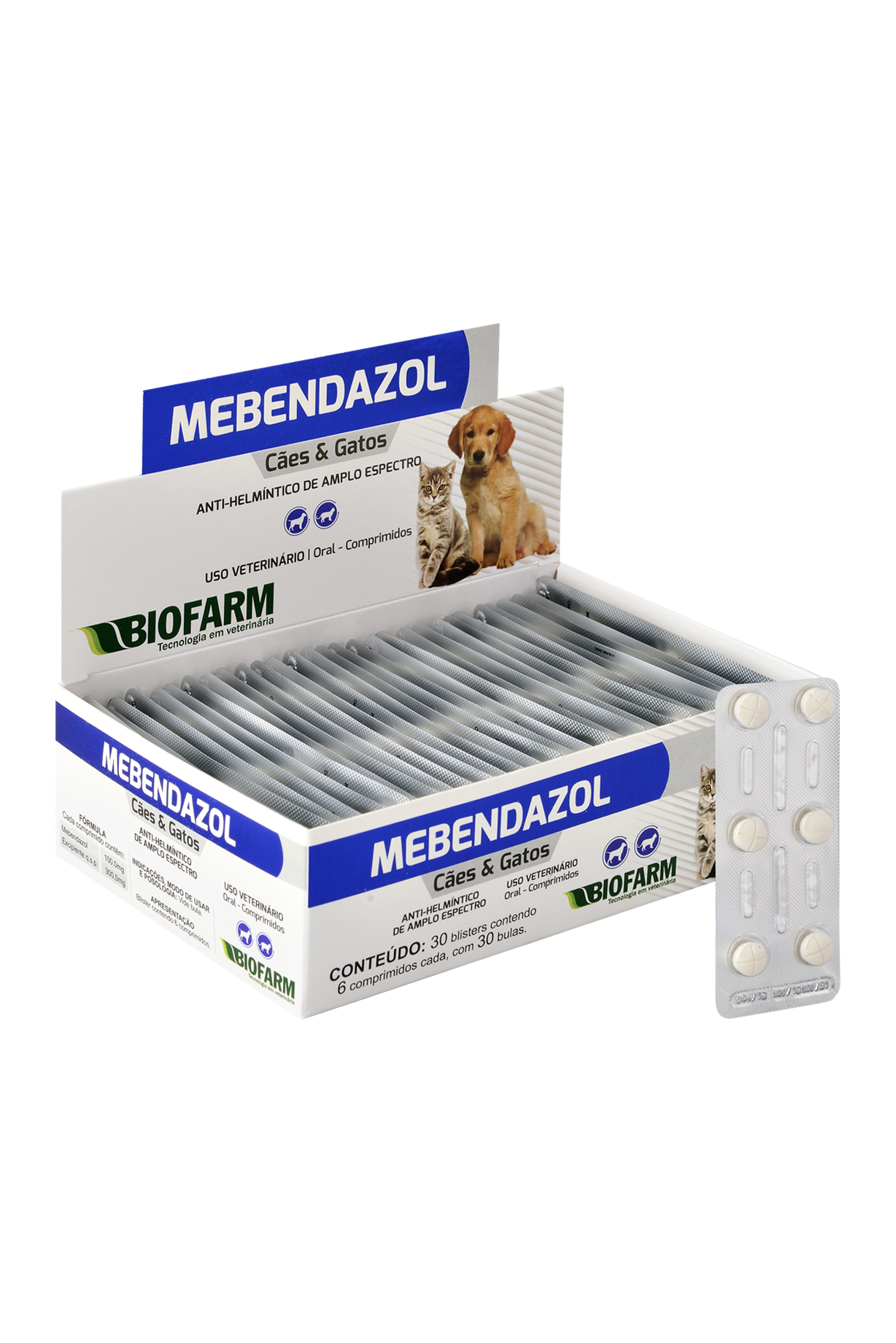 ANTI-HELMÍNTICO DE AMPLO ESPECTRO MEBENDAZOL PARA CÃES E GATOS 6 COMPRIMIDOS - BIOFARM