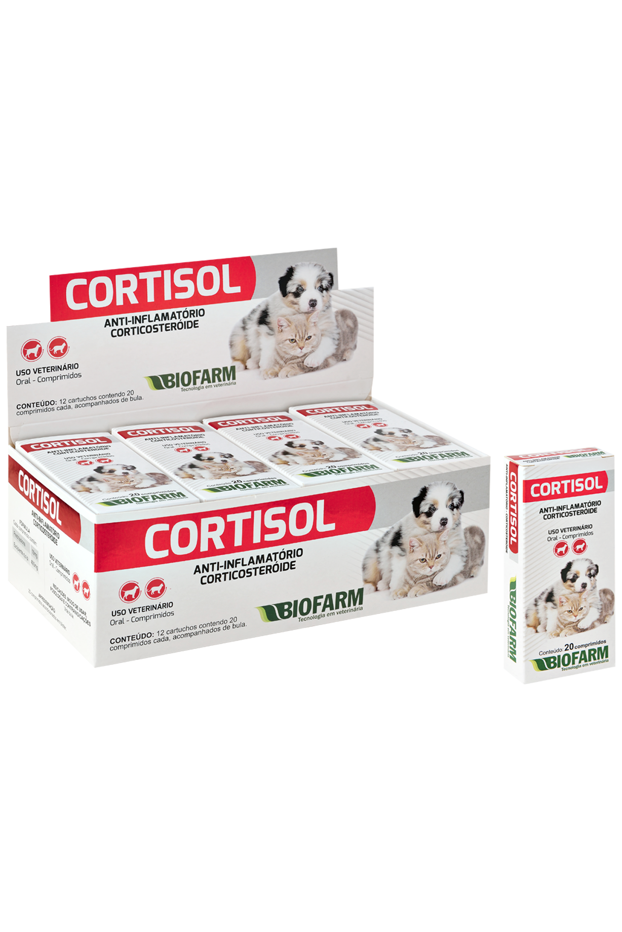 ANTI-INFLAMATÓRIO CORTICOSTERÓIDE PARA CÃES E GATOS CORTISOL 20 COMPRIMIDOS - BIOFARM 