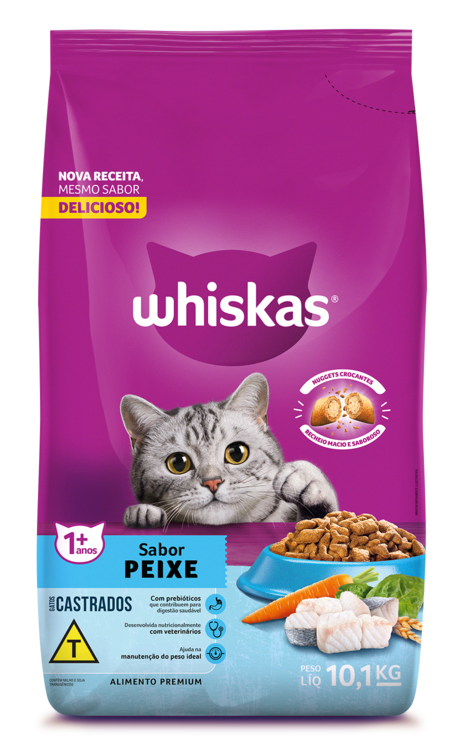 RAÇÃO WHISKAS PEIXE GATOS ADULTOS CASTRADOS 10,1KG