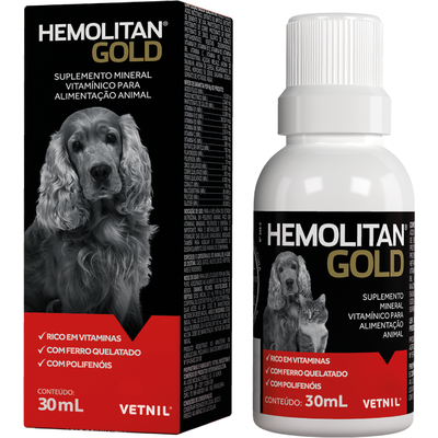 SUPLEMENTO VITAMÍNICO USO ORAL PARA CÃES E GATOS HEMOLITAN GOLD 30ML - VETNIL