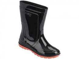 BOTA GALOCHA INFANTIL PEGA FORTE PRETO SOLADO LARANJA SEM FORRO N°33/34 - GRENDENE