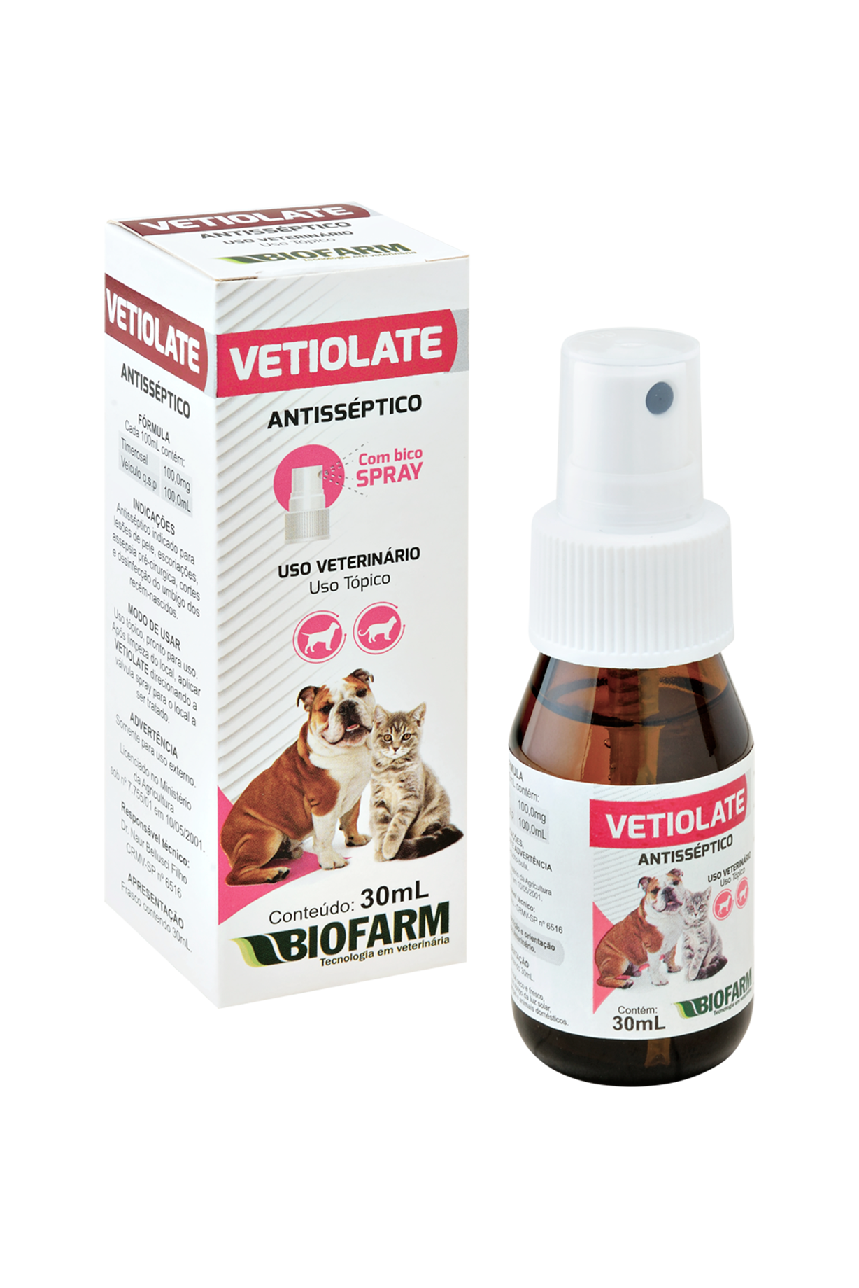 ANTISSÉPTICO SPRAY VETIOLATE PARA CÃES E GATOS 30ML - BIOFARM