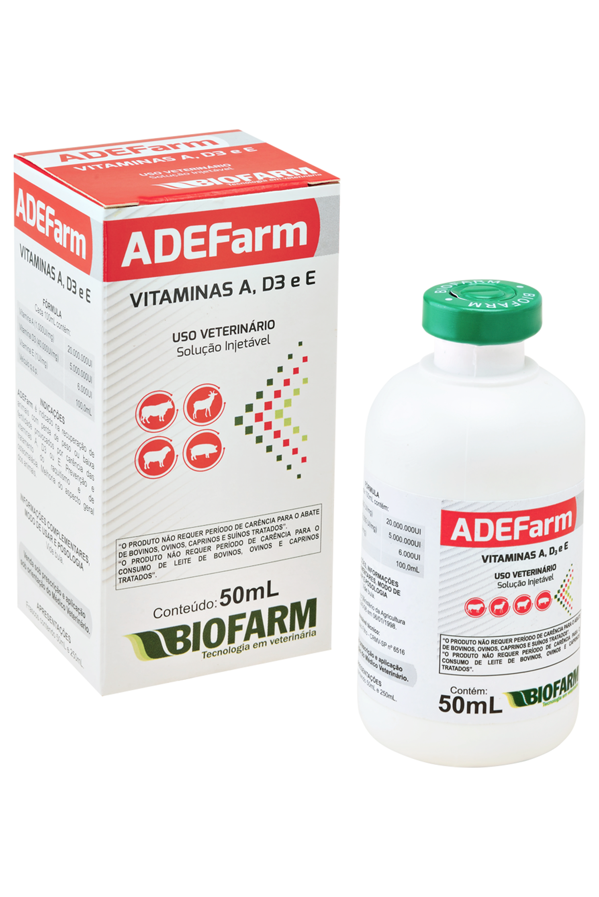 VITAMINAS A, D3 E E ADE FARM 50ML USO INJETÁVEL - BIOFARM