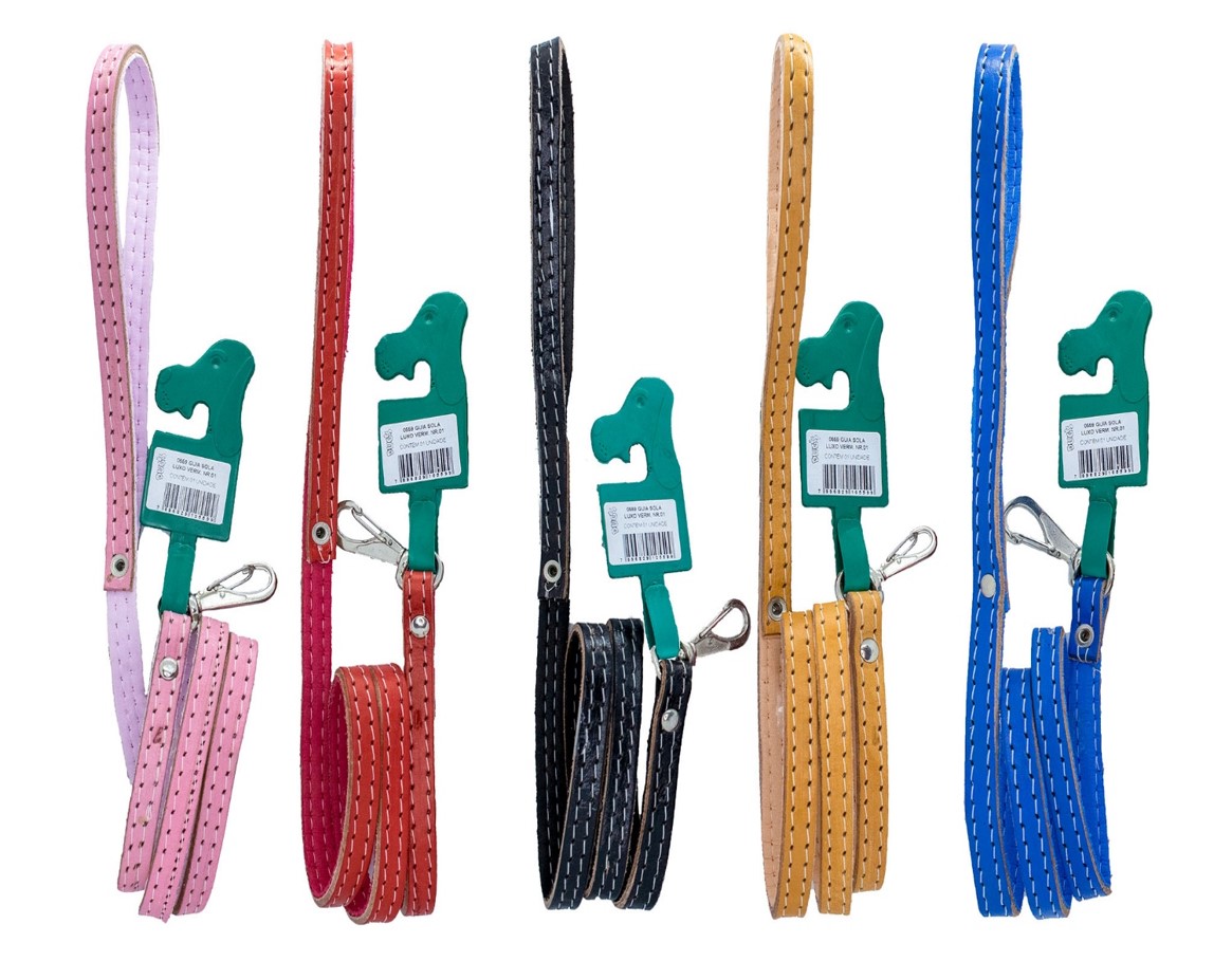 GUIA DE SOLA FORRADA COM MOSQUETÃO COM CORES MISTAS PARA CÃES E GATOS N°1 - DUG'S